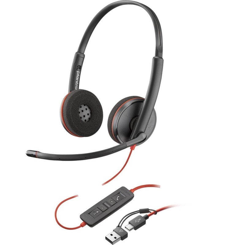 Auriculares poly blackwire 3220 estéreo usb - c + adaptador usb - c - a