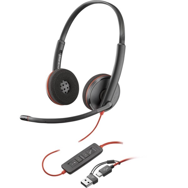 Auriculares poly blackwire 3220 estéreo usb - c + adaptador usb - c - a