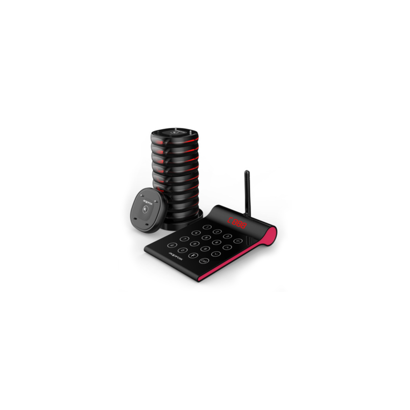KIT AVISADOR DE CLIENTES APPROX 10 AVISADORES RANGO 400m 32h DE BATERIA TRANSMISOR TACTIL 4 DIGITOS