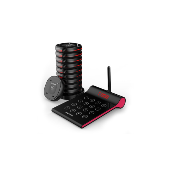 KIT AVISADOR DE CLIENTES APPROX 10 AVISADORES RANGO 400m 32h DE BATERIA TRANSMISOR TACTIL 4 DIGITOS