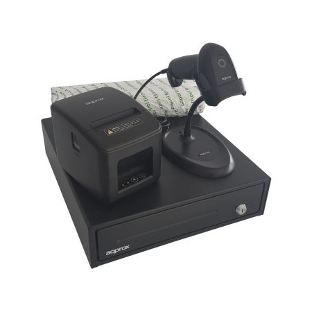 KIT TPV APPROX CAJON APPCASH33 NEGRO + SCAN APPLS11AS + IMP. TERM. APPPOS80AM-USB + PAPEL CYT8060BP