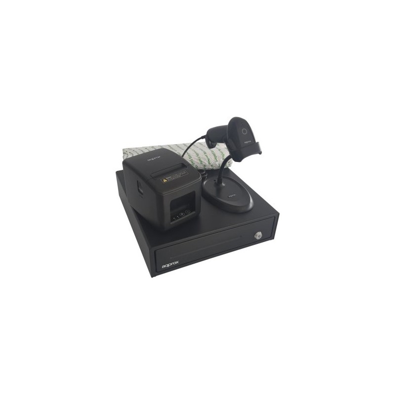 KIT TPV APPROX CAJON APPCASH33 NEGRO + SCAN APPLS11AS + IMP. TERM. APPPOS80AM-USB + PAPEL CYT8060BP