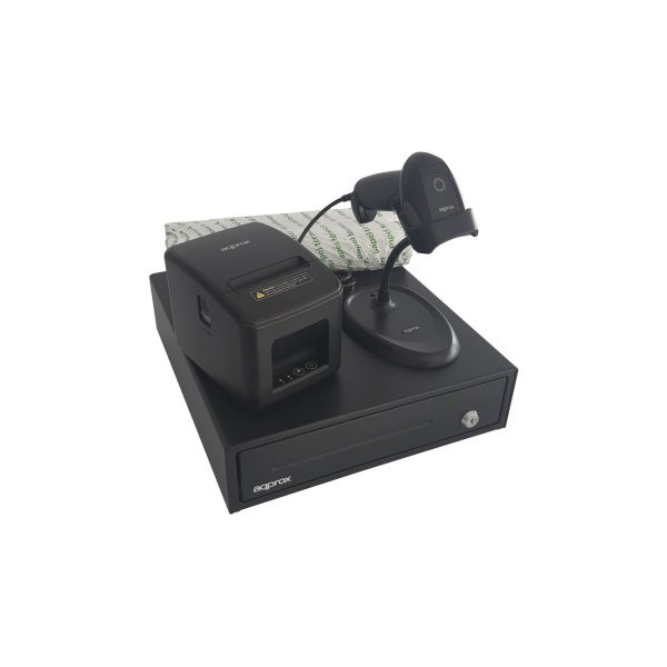 KIT TPV APPROX CAJON APPCASH33 NEGRO + SCAN APPLS11AS + IMP. TERM. APPPOS80AM-USB + PAPEL CYT8060BP