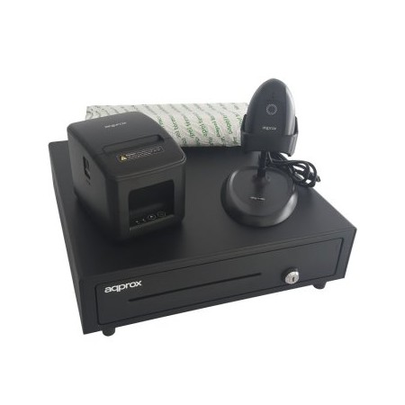 KIT TPV APPROX CAJON APPCASH01 NEGRO + SCAN APPLS11AS + IMP. TERM. POS80AM-USB + PAPEL CYT8060BPA