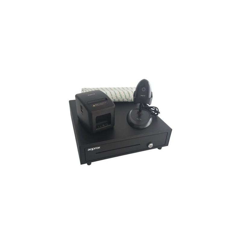 KIT TPV APPROX CAJON APPCASH01 NEGRO + SCAN APPLS11AS + IMP. TERM. POS80AM-USB + PAPEL CYT8060BPA