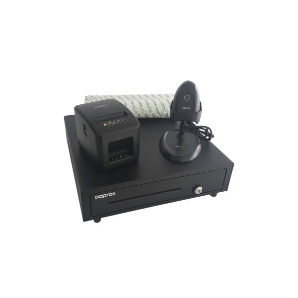 KIT TPV APPROX CAJON APPCASH01 NEGRO + SCAN APPLS11AS + IMP. TERM. POS80AM-USB + PAPEL CYT8060BPA