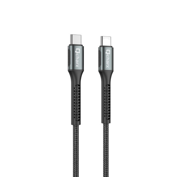 Cable qcharx prague tipo c a tipo c 3a 100w - 1 m - aleación de aluminio negro cable trenzado suave