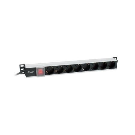 REGLETA ALIMENTACION ALUMINIO RACK 19″ 1U 8 TOMAS TIPO SHUCKO EURO CABLE 3m ALUMINIO