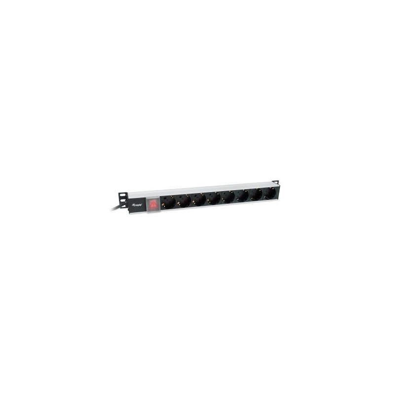 REGLETA ALIMENTACION ALUMINIO RACK 19″ 1U 8 TOMAS TIPO SHUCKO EURO CABLE 3m ALUMINIO