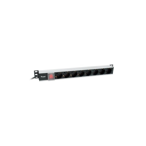 REGLETA ALIMENTACION ALUMINIO RACK 19″ 1U 8 TOMAS TIPO SHUCKO EURO CABLE 3m ALUMINIO