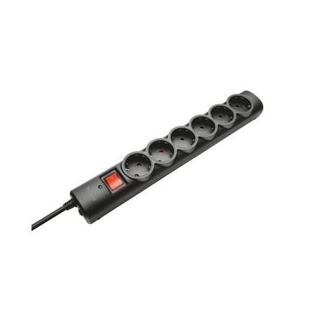 REGLETA ALIMENTACION TRUST - 6 TOMAS SCHUKO - PROTECCION - INTERRUPTOR ON/OFF - COLOR NEGRO 21059