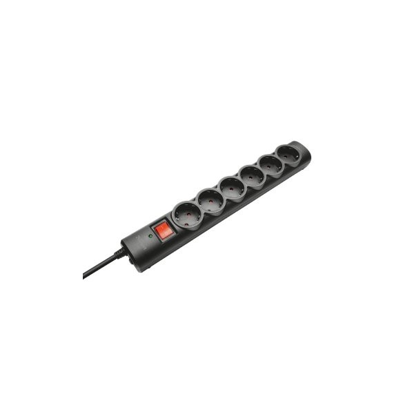 REGLETA ALIMENTACION TRUST - 6 TOMAS SCHUKO - PROTECCION - INTERRUPTOR ON/OFF - COLOR NEGRO 21059