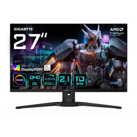 MONITOR GIGABYTE 27″ AORUS FO27Q5P,OLED,2560X1440 (QHD),0.229PP,1,5M:1,0,03MS,500HZ,2HDMI+2DP+MINIDP+3USB3.2+1TYPE-C,ALTAVOCES