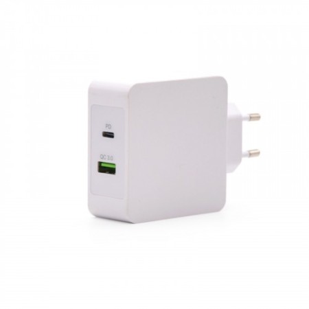 TooQ Cargador de Pared doble puerto USB-C PD + USB A QC3.0, 48W