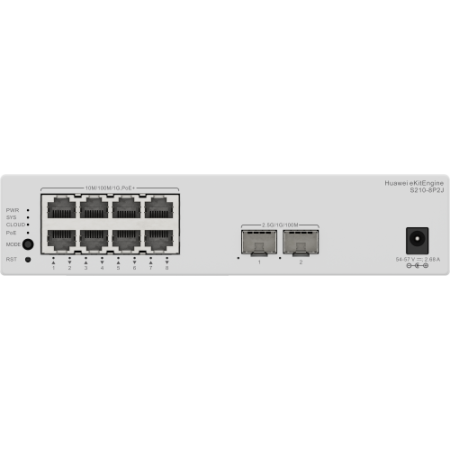 HUAWEI S210-8P2J (4 X 10/100/1000BASE-T PORTS (POE+), 8 X 10/100/1000/2.5GBASE-T PORTS (4 X POE+, 4 X POE++), 2 X 10GE SFP+ PORT