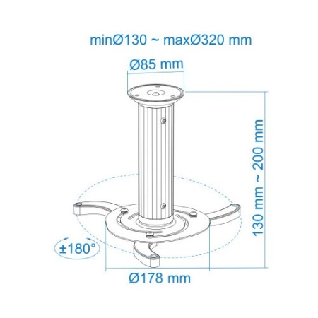 TooQ SOPORTE UNIVERSAL DE TECHO GIRATORIO 360º PARA PROYECTOR PLATA