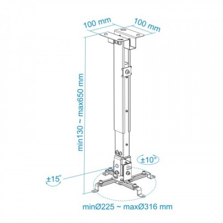 TooQ SOPORTE UNIVERSAL INCLINABLE DE TECHO PARA PROYECTOR PLATA