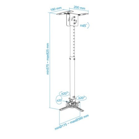 TooQ SOPORTE UNIVERSAL DE TECHO GIRATORIO 360º E INCLINABLE PARA PROYECTOR NEGRO