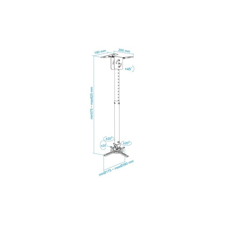 TooQ SOPORTE UNIVERSAL DE TECHO GIRATORIO 360º E INCLINABLE PARA PROYECTOR NEGRO