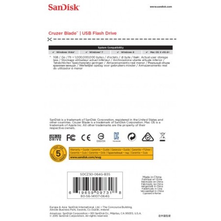 Sandisk Cruzer Blade unidad flash USB 64 GB USB tipo A 2.0 Negro, Rojo