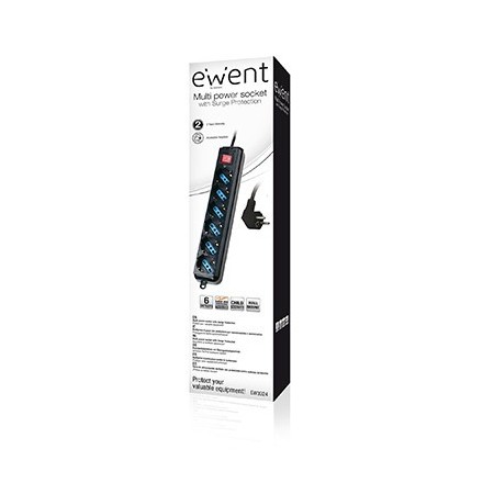 Ewent EW3924 base múltiple 1,5 m 6 salidas AC Negro