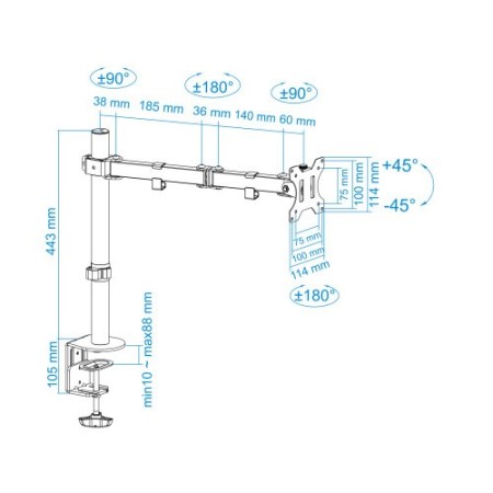 TooQ Soporte de Mesa Giratorio e Inclinable para Pantalla (Monitor / TV Plasma / LCD / LED) 13″-32″, de Un Brazo, max 8 kg, Negr