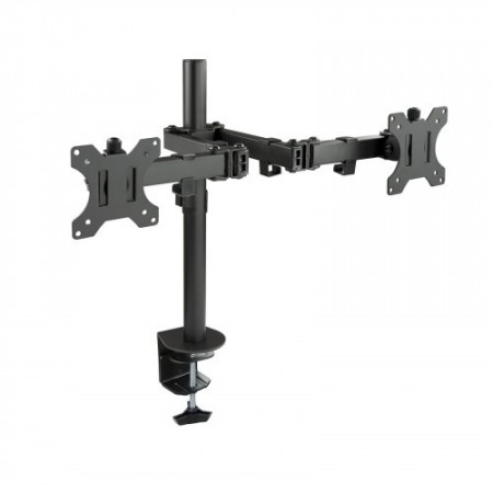 TooQ Soporte de Mesa Giratorio e Inclinable para 2 Pantallas (Monitor / TV Plasma / LCD / LED) 13” – 32”, de Dos Brazos, Negro