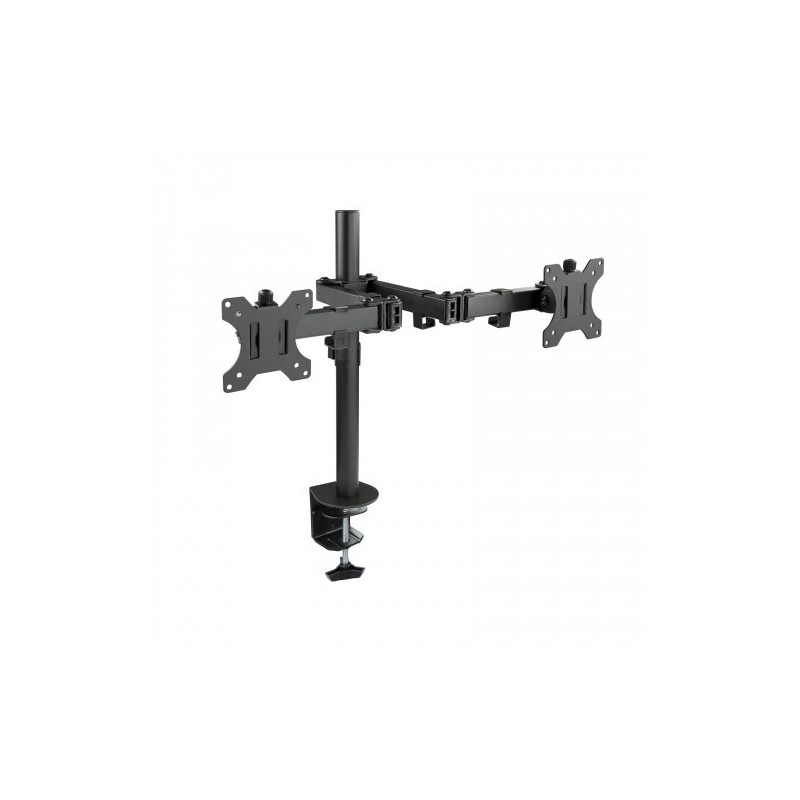TooQ Soporte de Mesa Giratorio e Inclinable para 2 Pantallas (Monitor / TV Plasma / LCD / LED) 13” – 32”, de Dos Brazos, Negro