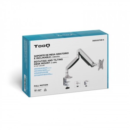 TooQ Soporte de Mesa Giratorio e Inclinable para Pantalla (Monitor / TV Plasma / LCD / LED) 13” – 32”, de Un Brazo, Plata