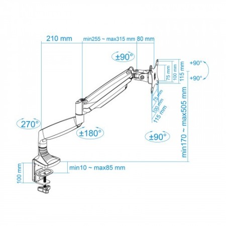 TooQ Soporte de Mesa Giratorio e Inclinable para Pantalla (Monitor / TV Plasma / LCD / LED) 13” – 32”, de Un Brazo, Plata