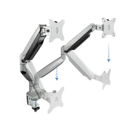 TooQ Soporte de Mesa Giratorio e Inclinable para 2 Pantallas (Monitor / TV Plasma / LCD / LED) 13” – 32”, de Dos Brazos, Plata