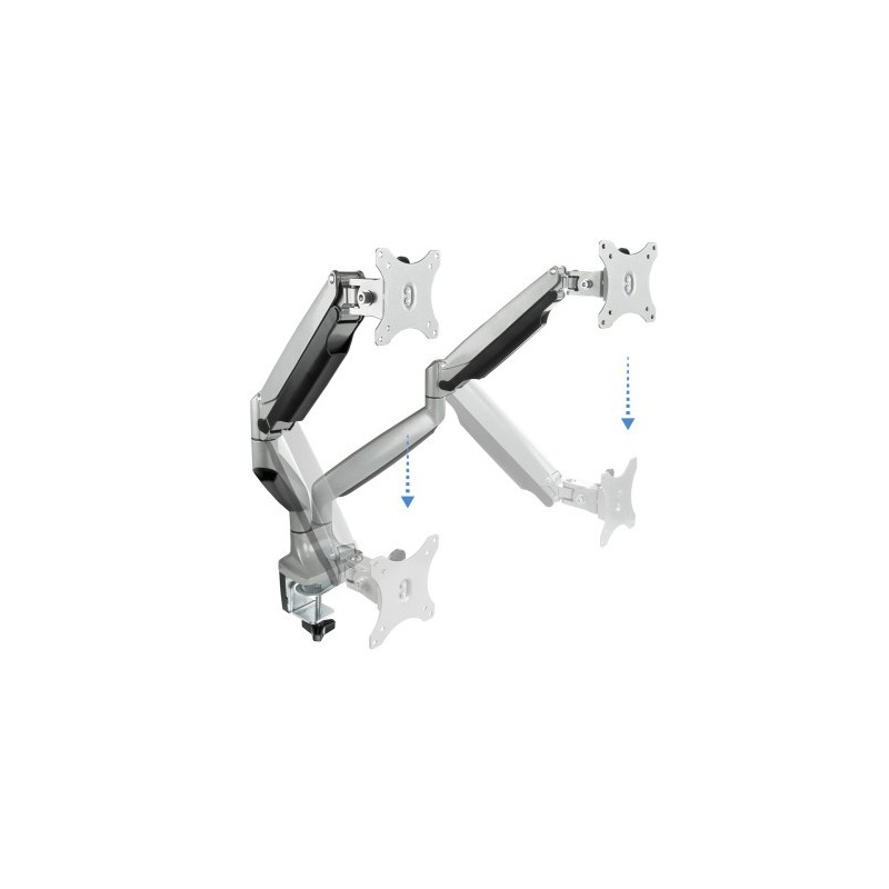 TooQ Soporte de Mesa Giratorio e Inclinable para 2 Pantallas (Monitor / TV Plasma / LCD / LED) 13” – 32”, de Dos Brazos, Plata