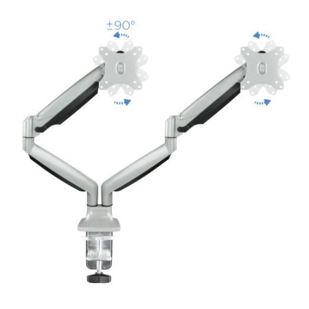 TooQ Soporte de Mesa Giratorio e Inclinable para 2 Pantallas (Monitor / TV Plasma / LCD / LED) 13” – 32”, de Dos Brazos, Plata