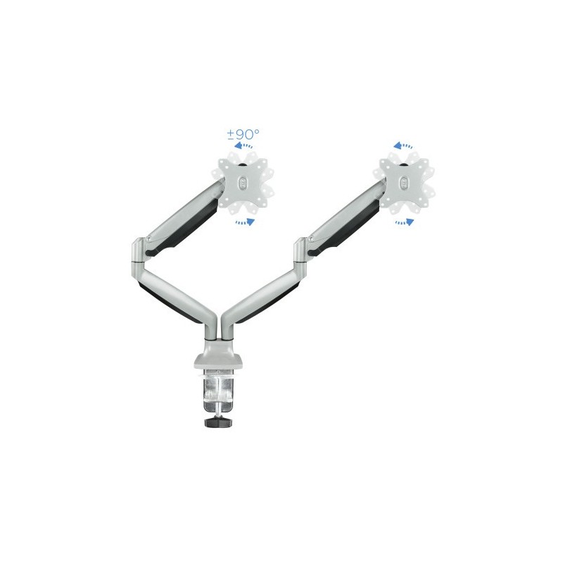 TooQ Soporte de Mesa Giratorio e Inclinable para 2 Pantallas (Monitor / TV Plasma / LCD / LED) 13” – 32”, de Dos Brazos, Plata