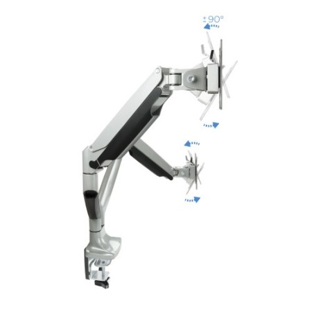 TooQ Soporte de Mesa Giratorio e Inclinable para 2 Pantallas (Monitor / TV Plasma / LCD / LED) 13” – 32”, de Dos Brazos, Plata