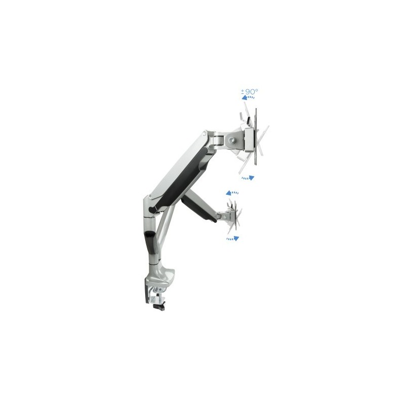 TooQ Soporte de Mesa Giratorio e Inclinable para 2 Pantallas (Monitor / TV Plasma / LCD / LED) 13” – 32”, de Dos Brazos, Plata