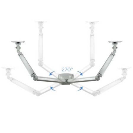 TooQ Soporte de Mesa Giratorio e Inclinable para 2 Pantallas (Monitor / TV Plasma / LCD / LED) 13” – 32”, de Dos Brazos, Plata