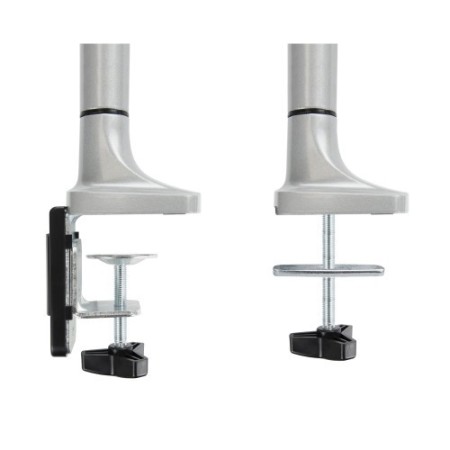 TooQ Soporte de Mesa Giratorio e Inclinable para 2 Pantallas (Monitor / TV Plasma / LCD / LED) 13” – 32”, de Dos Brazos, Plata