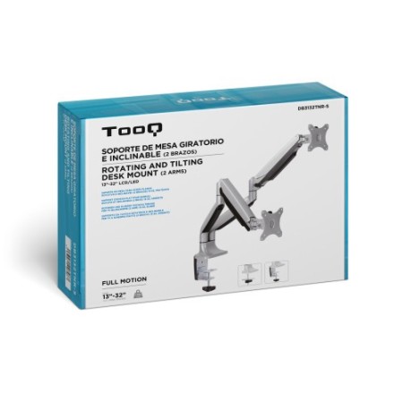 TooQ Soporte de Mesa Giratorio e Inclinable para 2 Pantallas (Monitor / TV Plasma / LCD / LED) 13” – 32”, de Dos Brazos, Plata