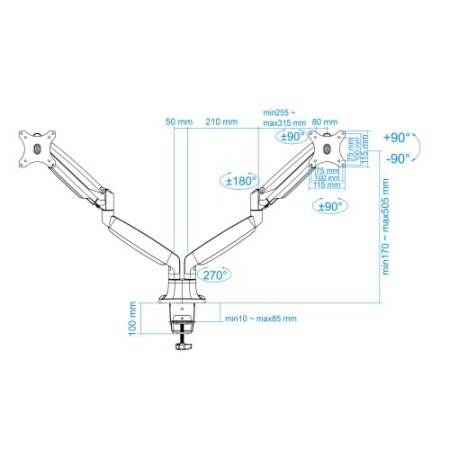 TooQ Soporte de Mesa Giratorio e Inclinable para 2 Pantallas (Monitor / TV Plasma / LCD / LED) 13” – 32”, de Dos Brazos, Plata