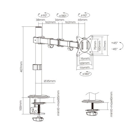 EWENT SOPORTE DE MESA PARA MONITOR HASTA 34” CARGA MÁXIMA 9KG.
