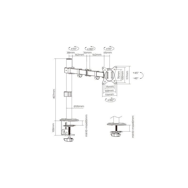 EWENT SOPORTE DE MESA PARA MONITOR HASTA 34” CARGA MÁXIMA 9KG.
