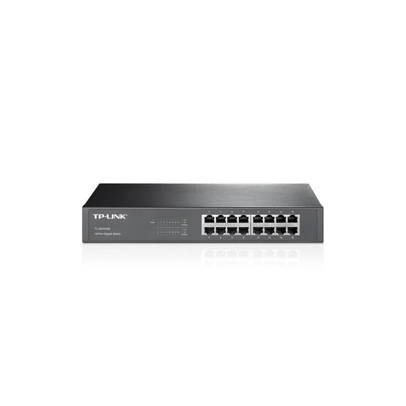 SWITCH CON BASE DE MONTAJE TP-LINK DE ESCRITORIO DE 16 PUERTOS GIGABIT
