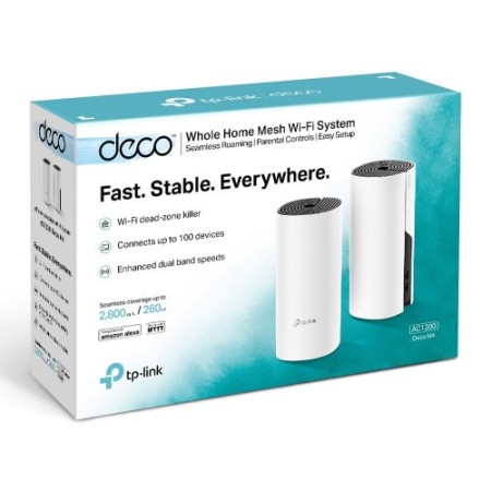 TP-LINK Deco M4(2-pack) router inalámbrico Doble banda (2,4 GHz / 5 GHz) Gigabit Ethernet Negro, Blanco