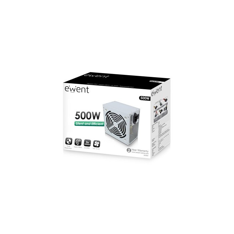 EWENT FUENTE ALIMENTACION ATX 500W V2.3 PRO LINE 3XSATA (EW3909)