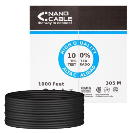 Nanocable 10.20.0504-EXT-BK cable de red Negro 305 m Cat6 U/UTP (UTP)