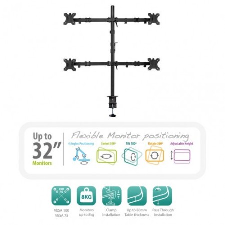 Ewent EW1514 soporte de mesa para pantalla plana 81,3 cm (32″) Abrazadera/Atornillado Negro