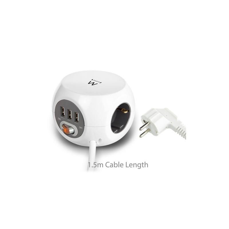 Ewent EW3939 base múltiple 1,5 m 3 salidas AC Interior Blanco