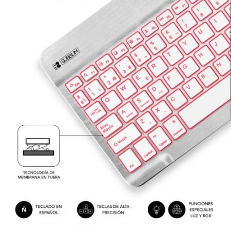 SUBBLIM Teclado Retroiluminado Bluetooth Smart Backlit BT Keyboard Silver