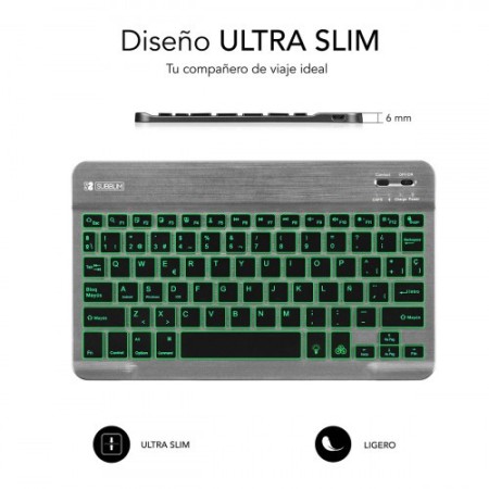 SUBBLIM Teclado Retroiluminado Bluetooth Smart Backlit BT Keyboard Grey